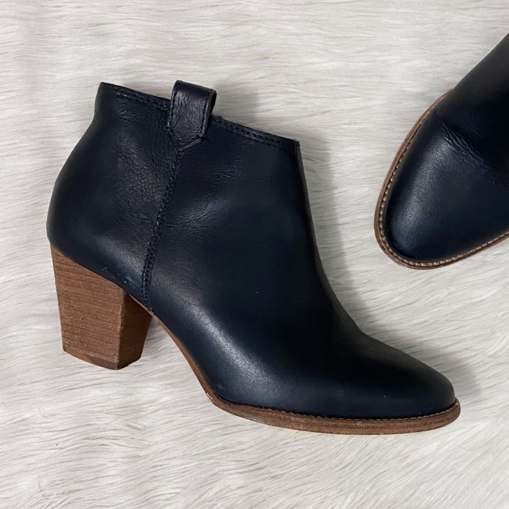 Madewell Black Leather Classic Low Ankle Booties Stacked Heel Billie Boot